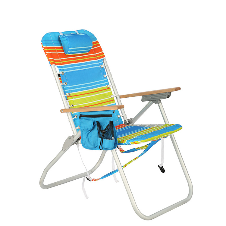 Portable lightweight folding aluminum beach lounge chair with cooler storage pouch