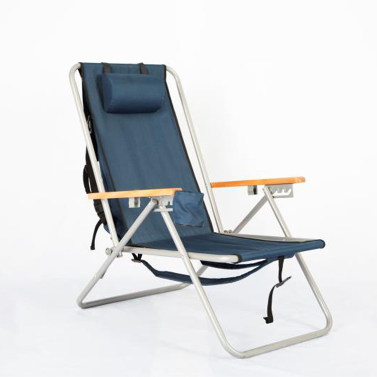 outdoor Portable wooden armrest camping  folding high back beach chair with storage pouch