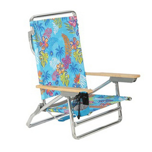 Easy folding lightweight portable aluminum recline  beach chair with cup pouch