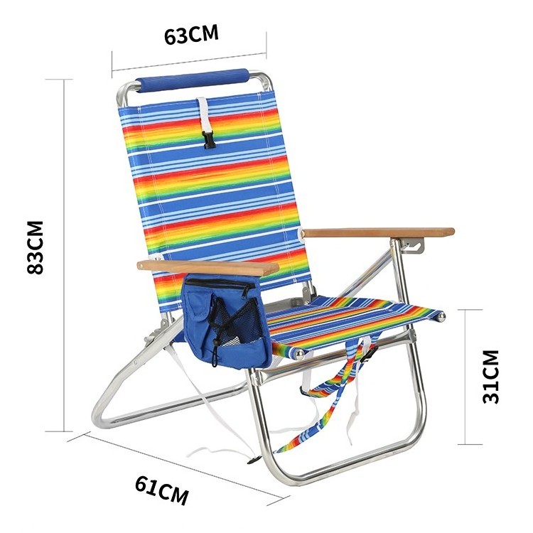 Outdoor Aluminum Reclining Camping Backpack Beach Wooden Chair Foldable