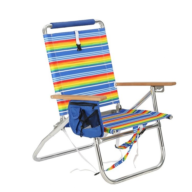 Outdoor Aluminum Reclining Camping Backpack Beach Wooden Chair Foldable