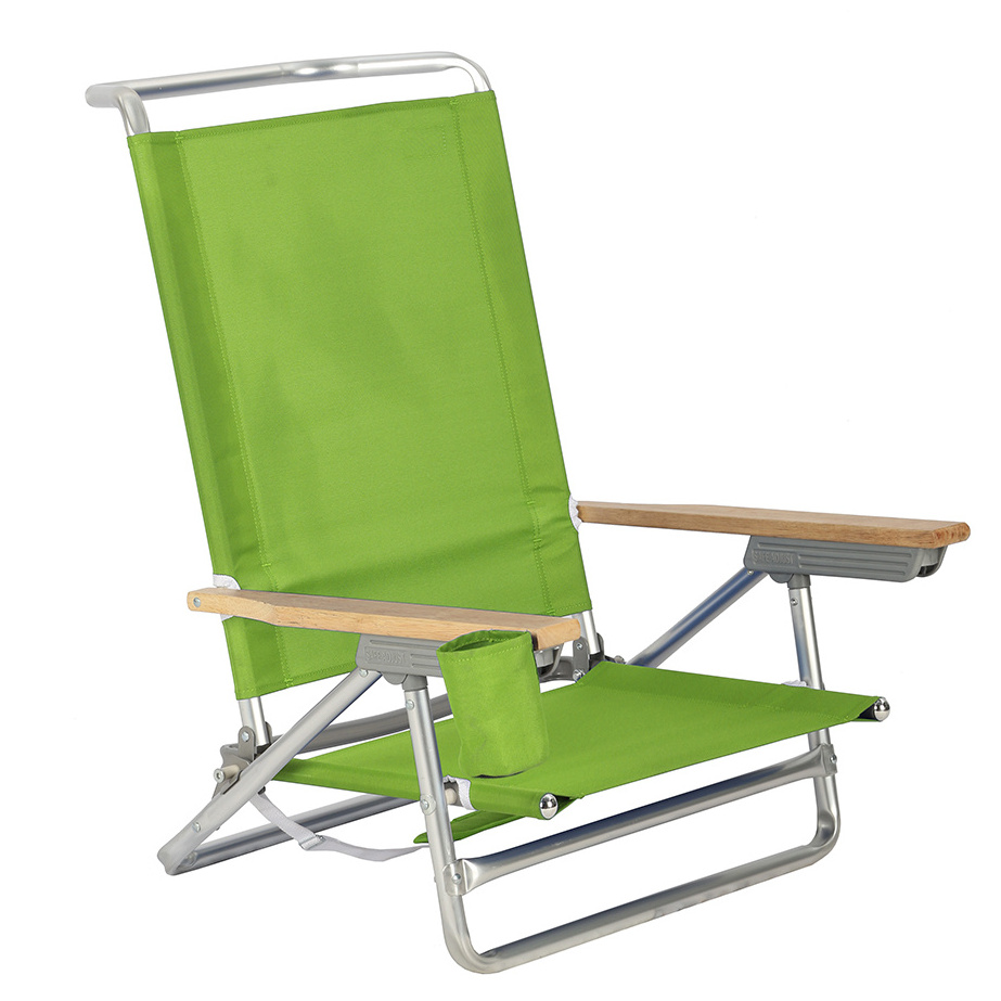 Foldable grass green aluminium durable customized recliner backrest beach chair low