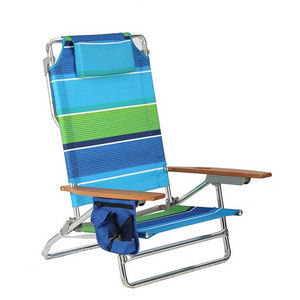 Outdoor Folding Camping Chair Lounge Aluminium Custom  Beach Chair Portable With Wooden Arms