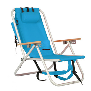 Folding Wooden armrest Camp Backpack Aluminum Beach Chair  For Heavy People