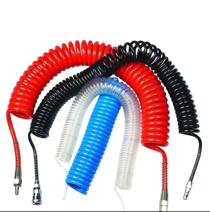 Reinforced high pressure  flexible spiral air brake  Polyurethane (PU) Coil tube Air Compressor Hose With Quick Connect Fittings