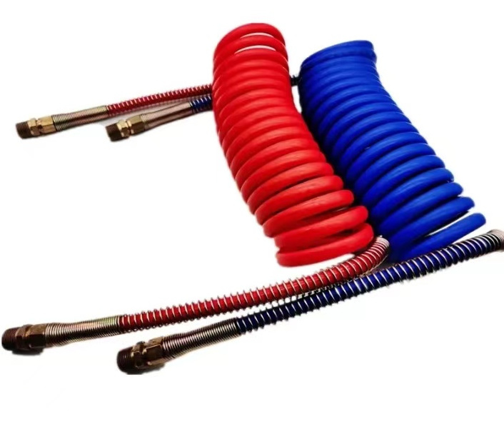 Reinforced high pressure  flexible spiral air brake  Polyurethane (PU) Coil tube Air Compressor Hose With Quick Connect Fittings