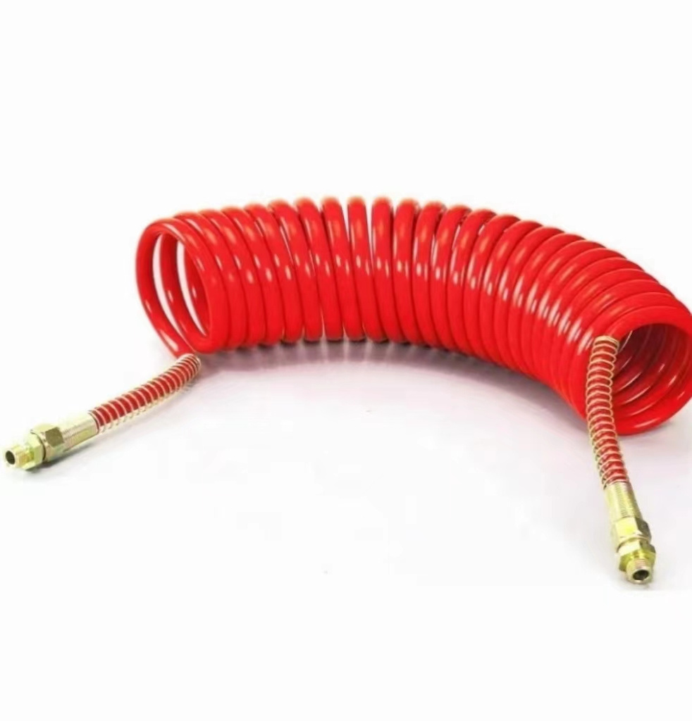 Reinforced high pressure  flexible spiral air brake  Polyurethane (PU) Coil tube Air Compressor Hose With Quick Connect Fittings