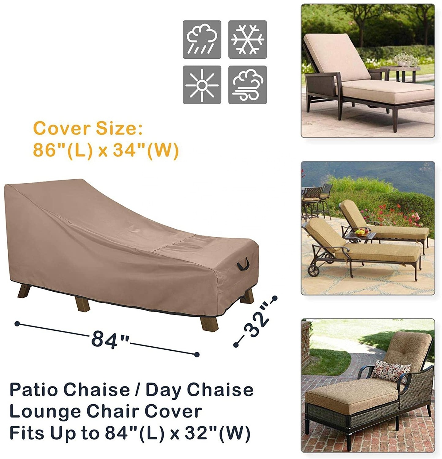 Waterproof Patio Lounge Cover Heavy Duty Outdoor Chaise Lounge deck chair Cover 2 Pack cover for lounge chair