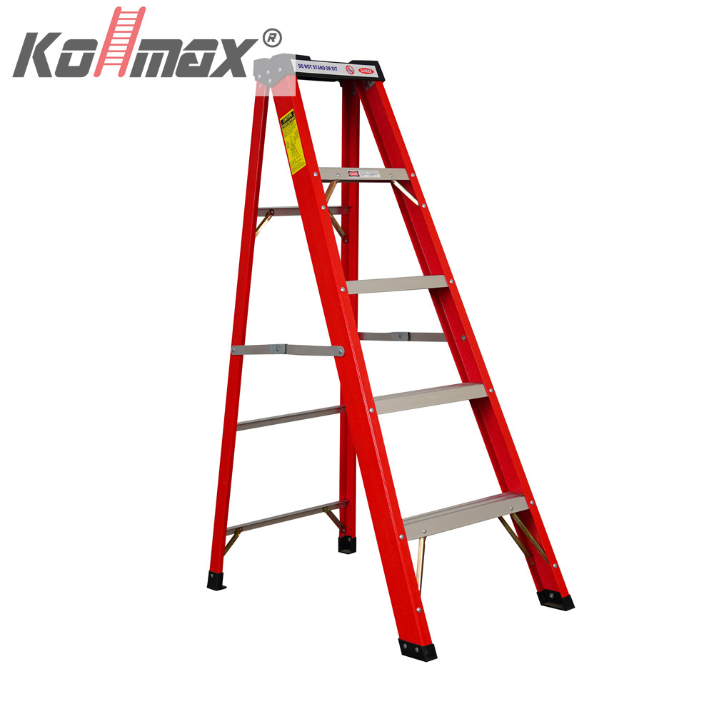 High Quality Ladder Factory Red Color 5 Steps Household Folding Fiberglass Step Ladder