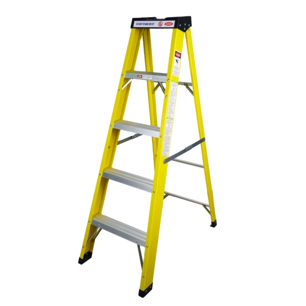 High Quality Ladder Factory Red Color 5 Steps Household Folding Fiberglass Step Ladder