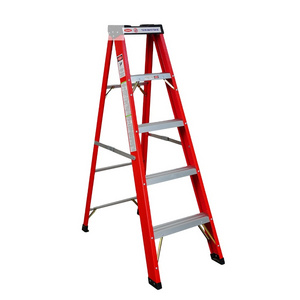 High Quality Ladder Factory Red Color 5 Steps Household Folding Fiberglass Step Ladder