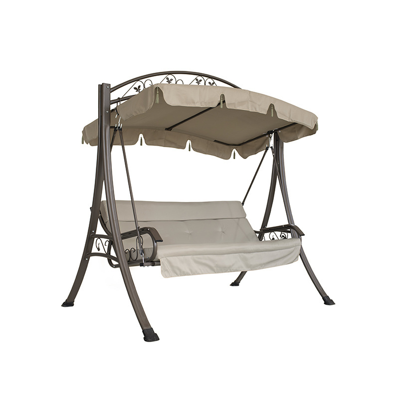 High quality Deluxe patio swing chair with Frame Beige Cushions and Canopy Seats 3 People for Patio Porch or Yard