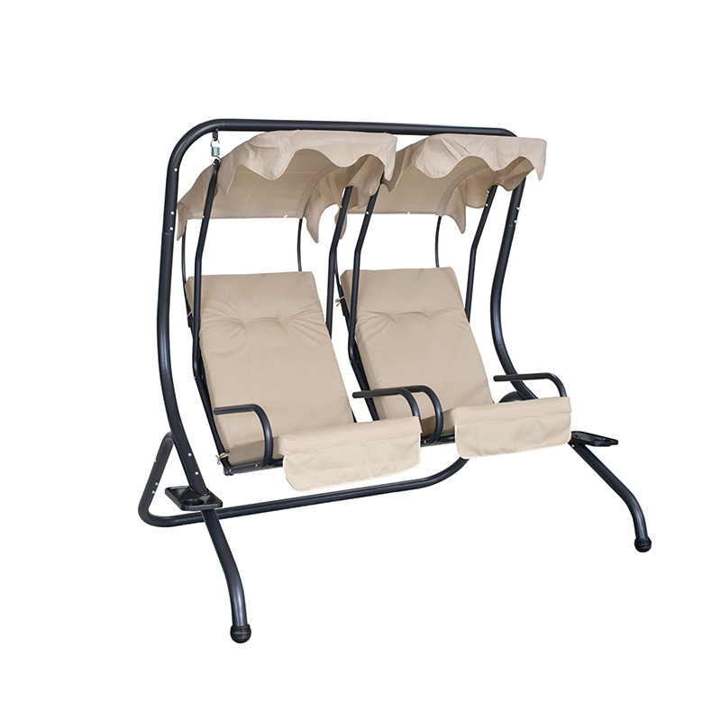 Premium Outdoor Covered Three Seat Swing Bed with Cushioned Patio Swing Chair Relaxing Garden Hanging Chair for Patio Swings