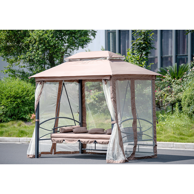 High quality 3 Seats Outdoor Patio swing chair hanging chair Steel Frame Double Roof Gazebo Garden Daybed Swings for garden