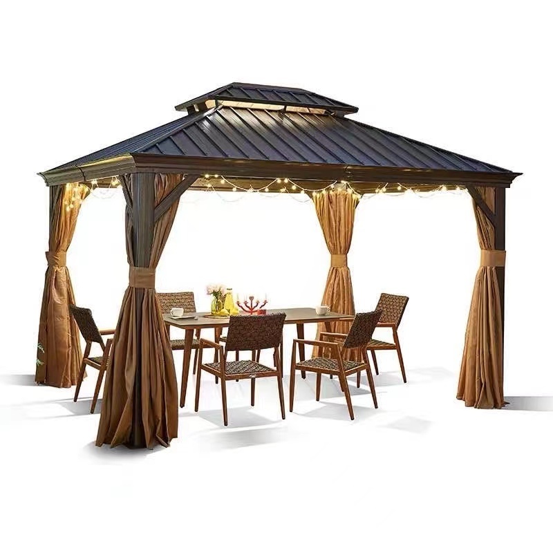 Professional Hardtop 3x3.65 Outdoor Aluminum Gazebo With Galvanized Steel Double Roof With Curtains And Netting for garden