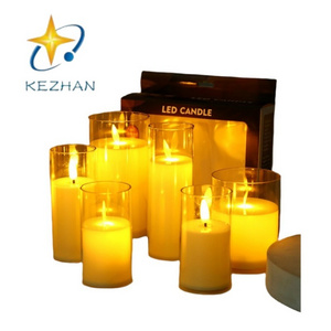 kezhan wholesale led battery candles lights  remote  Flickering Flameless  Plastic 3D electric Pillar Tea Light Flash lamp  for