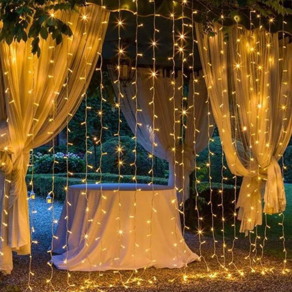 PVC Window Curtain Lights String 3M*3 M 300 LED 8 Lighting Modes Fairy Copper Light with Remote for Bedroom Party Wedding Home