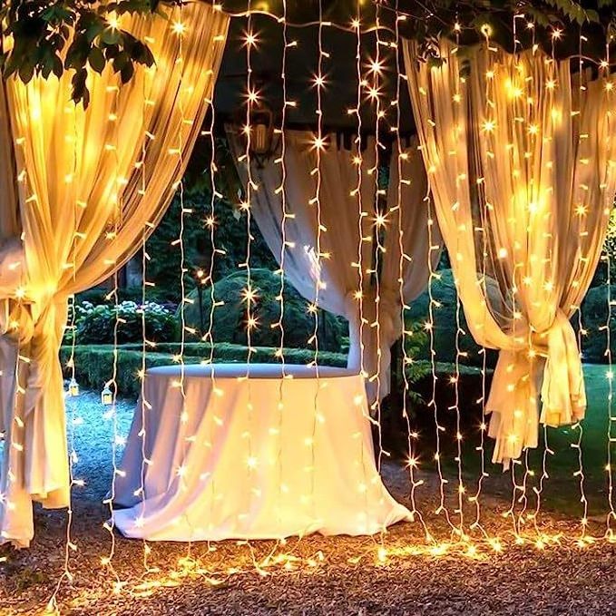 PVC Window Curtain Lights String 3M*3 M 300 LED 8 Lighting Modes Fairy Copper Light with Remote for Bedroom Party Wedding Home