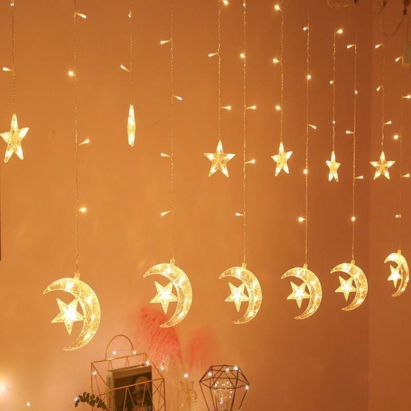 3.5M LED Moon Star Curtain String Lights 220V Christmas Garlands Fairy Light Outdoor For Home Party Wedding Holiday Decoration