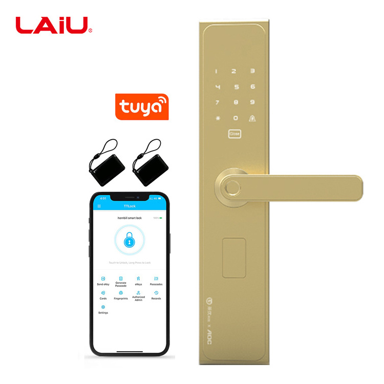 LAIU golden hook lock mortise metal smart fingerprint door lock for home security