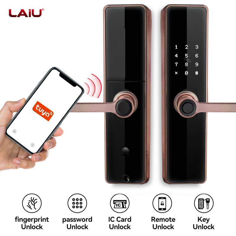 LAIU Secure Finger ID Anti-peep Code Keyless Entry Door Lock with Handle for Front Door Bedroom Home Office