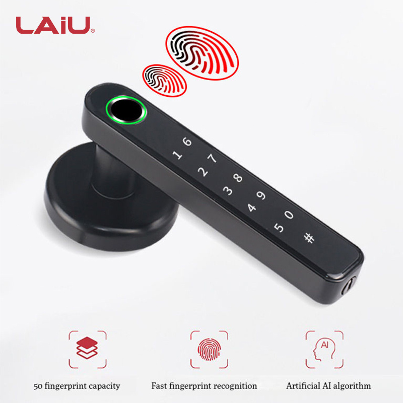 LAIU Biometric Smart Fingerprint Door Lock Touchscreen Keypad Deadbolt Lock with Reversible Handle for Home Bedroom Apartment