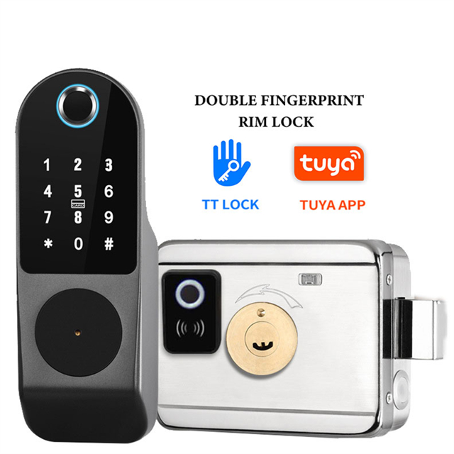 UK Waterproof Outdoor Gate Rim Double Sided Fingerprint Smart Door Lock with TTlock app