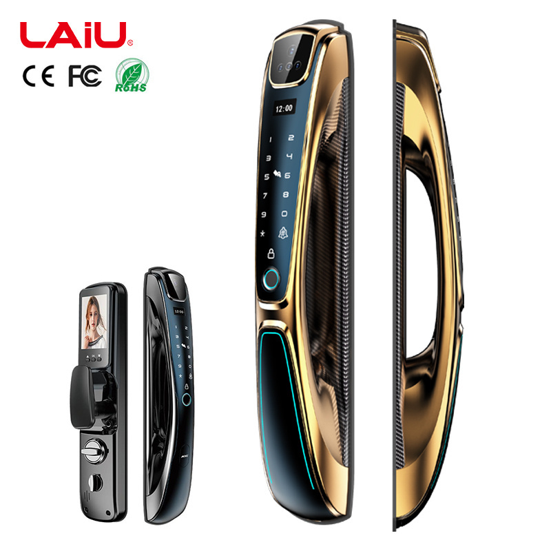 LAIU Q9S Golden Keyless App Remote Control 3D Face Recognition Wifi Smart Door Lock With Camera