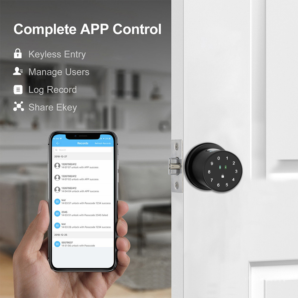 Amazon Simple install Tuya App Automatic Electronic Biometric Fingerprint Digital spherical smart knob home office door lock