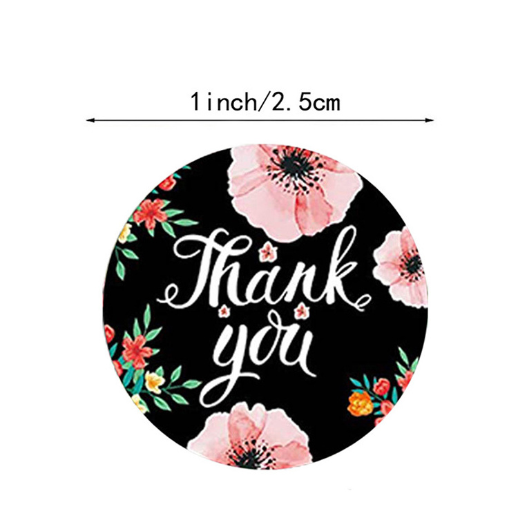 Round floral thank you package seal labels custom stickers die cut for decoration