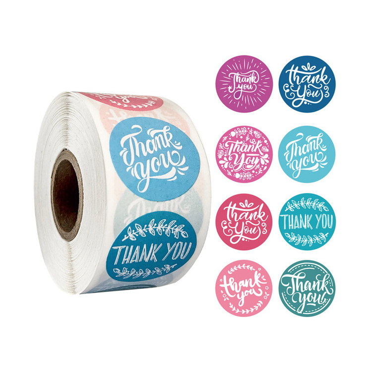 Round floral thank you package seal labels custom stickers die cut for decoration