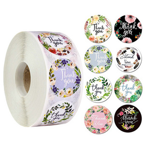 Round floral thank you package seal labels custom stickers die cut for decoration