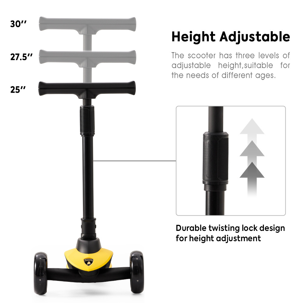 Lamborghini yellow step cycle  wide tire manual scooter for 10 year old