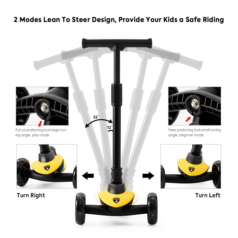 Lamborghini yellow step cycle  wide tire manual scooter for 10 year old