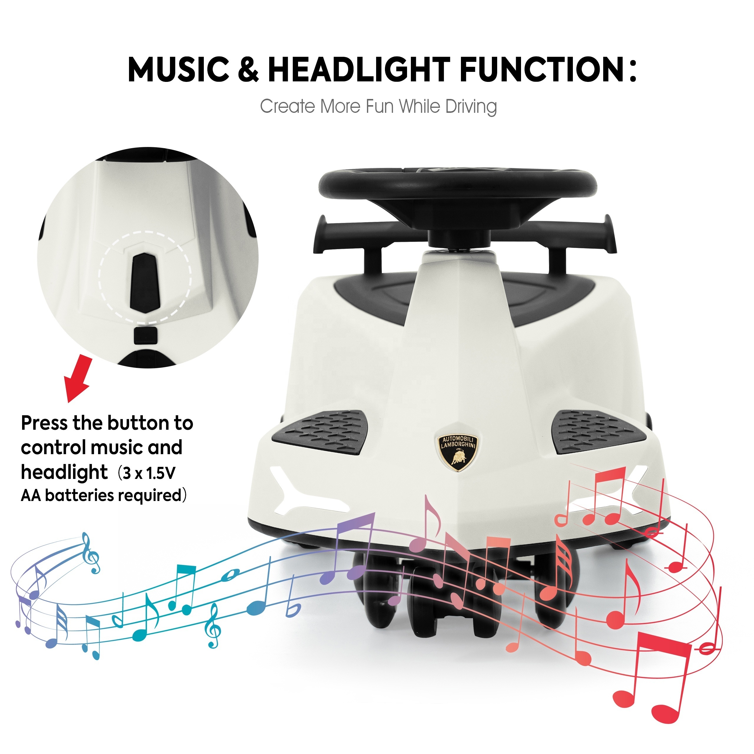 Lamborghini 360 Degree Rotating No Batteries Gears Pedals Twist Children Wiggle Plasma Swing Car Toy Music LED Light for Kids