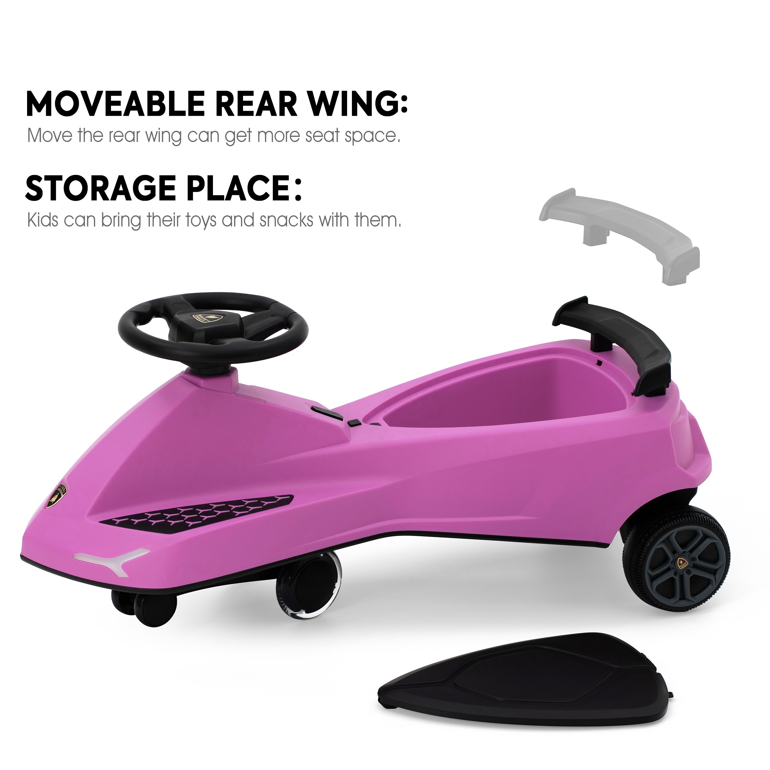 Lamborghini Purple Baby Ride on Toy Wiggle Plasma Swing Car 360 Degree Rotating Control Cars for Kids