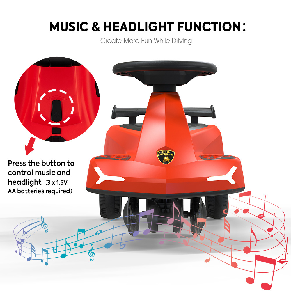 Lamborghni New Arrivals Outdoor Red Kids Baby Children Ride on Toy Swing Car with PU Wheel