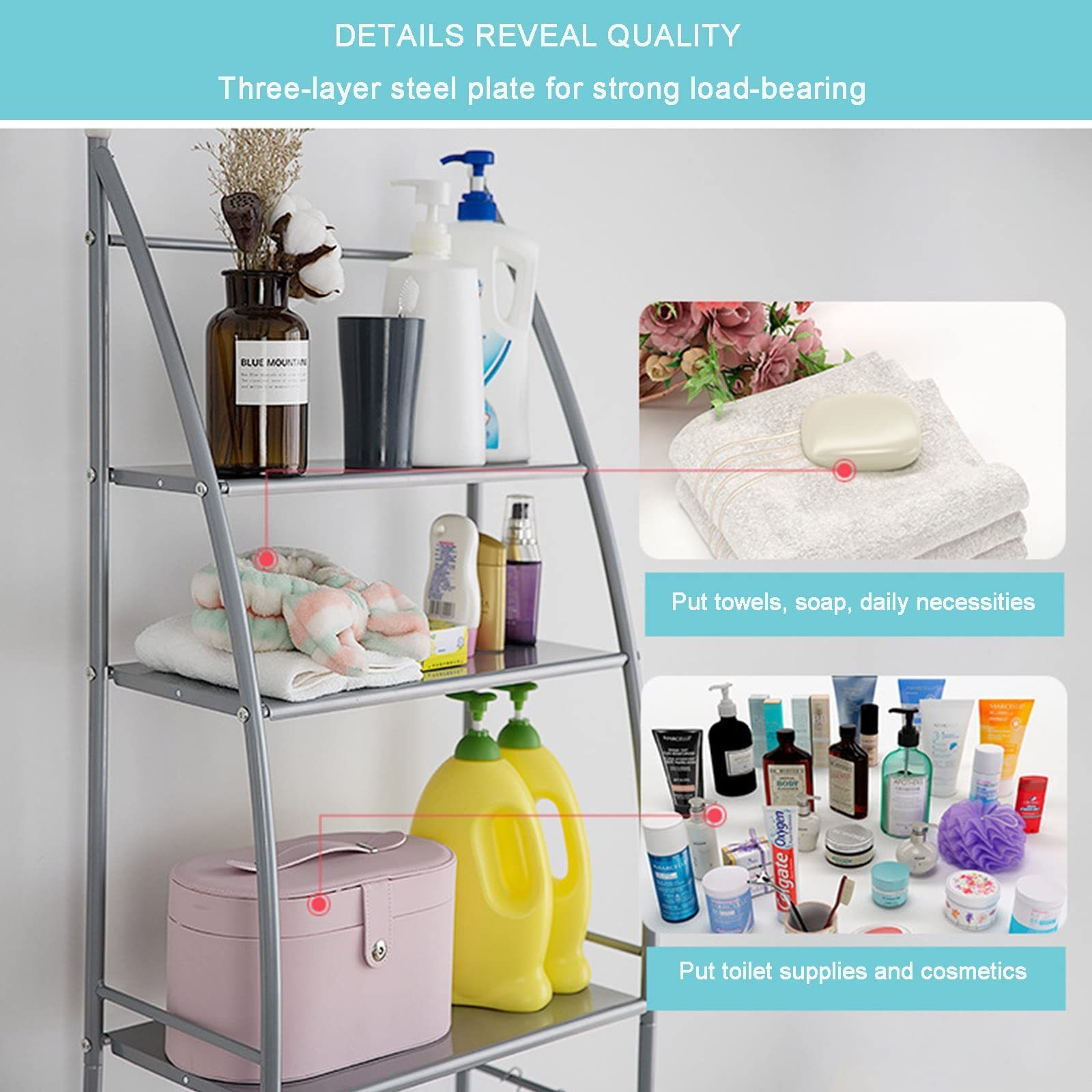 metal laundry storage organizer rack Storage Rack home furniture 3 tier Over Toilet Rack Wire Shelf For Bathroom Corner Stand