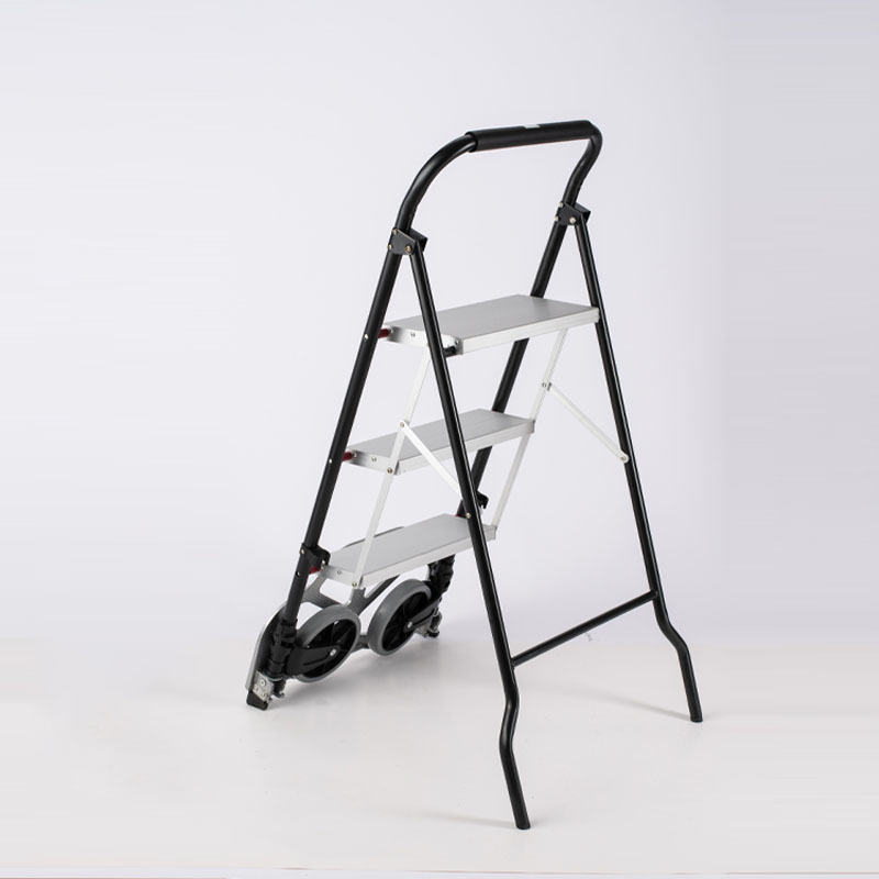 Multifunctional Ladder Hand Cart Folding Grocery Trolley Ladder Cart Aluminum Portable Cart 3 Step Ladder Hand Truck Trolley