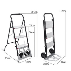 Multifunctional Ladder Hand Cart Folding Grocery Trolley Ladder Cart Aluminum Portable Cart 3 Step Ladder Hand Truck Trolley