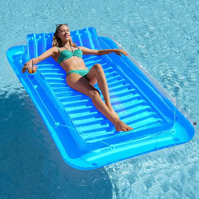 PVC Inflatable Pool Floats Boat for Adults Blow Up Tanning Bed Raft Tub with Inflatable Pillow for Family Outdoor