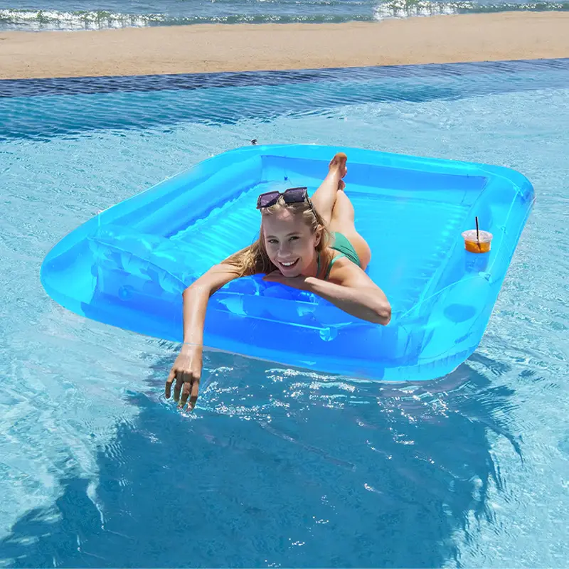 PVC Inflatable Pool Floats Boat for Adults Blow Up Tanning Bed Raft Tub with Inflatable Pillow for Family Outdoor