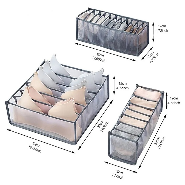 Factory Free Samples Nylon Clothes Drawer Storage Bag Divider Closet Organizer Foldable Mesh Underwear Bra Socks Storage Box