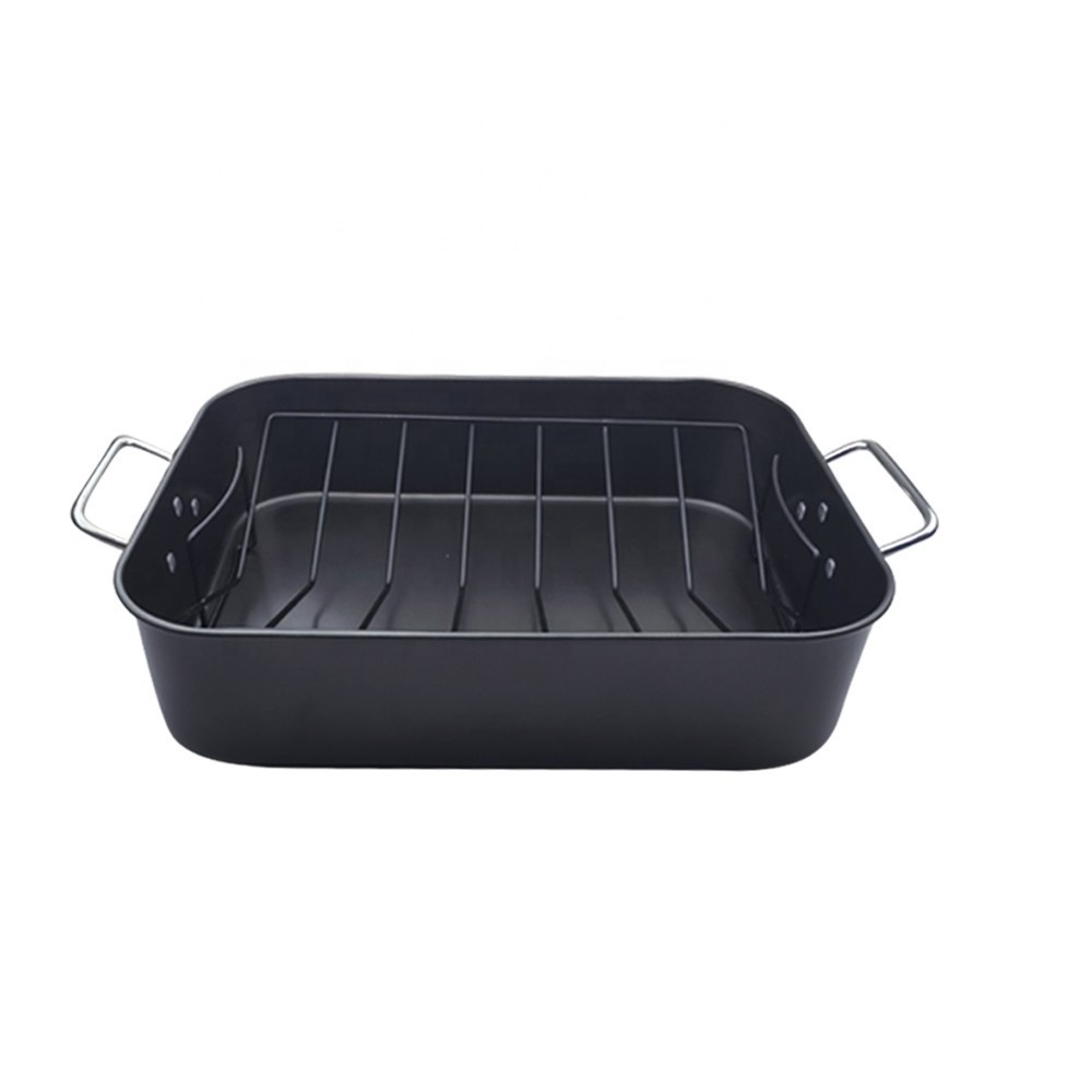 kitchenware Cooking turkey baking pan with rack iron roasting deep tray Roaster tray enamel roasting pans