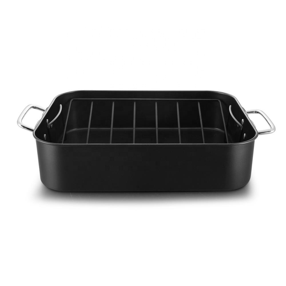 wholesale Carbon steel square roast pan non-stick Roaster coating turkey nonstick roasting pan with shape rack