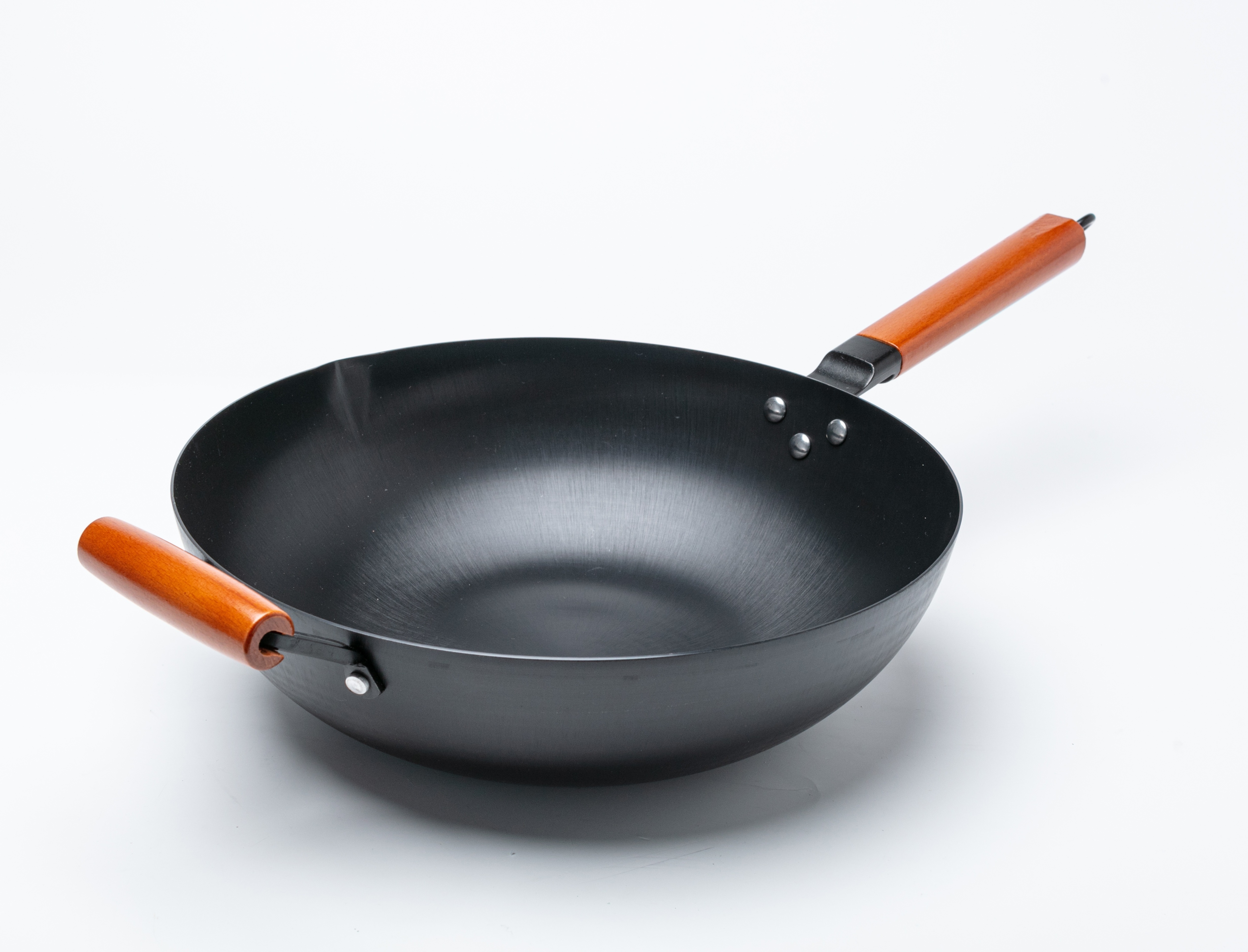 32cm nitriding  stir wok with two  wooden handle 2.3mm Carbon Steel cookware