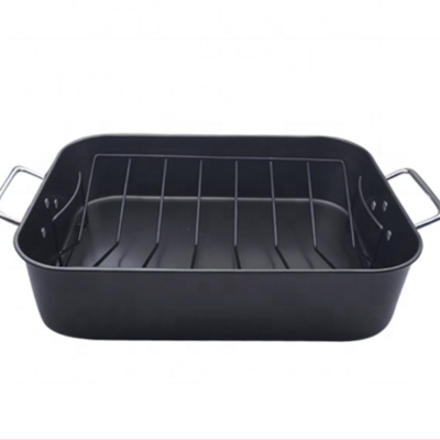 wholesale Carbon steel square roast pan non-stick Roaster coating turkey nonstick roasting pan with shape rack