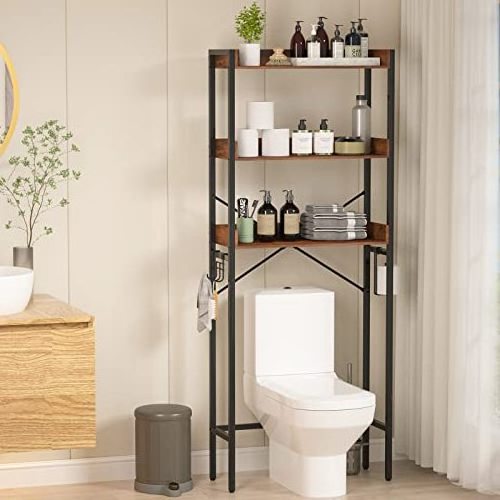 3 Tier Bathroom Toilet Shelf Bathroom Organizer Over Toilet Storage Rack Space Saver Above Toilet Shelves with Hooks