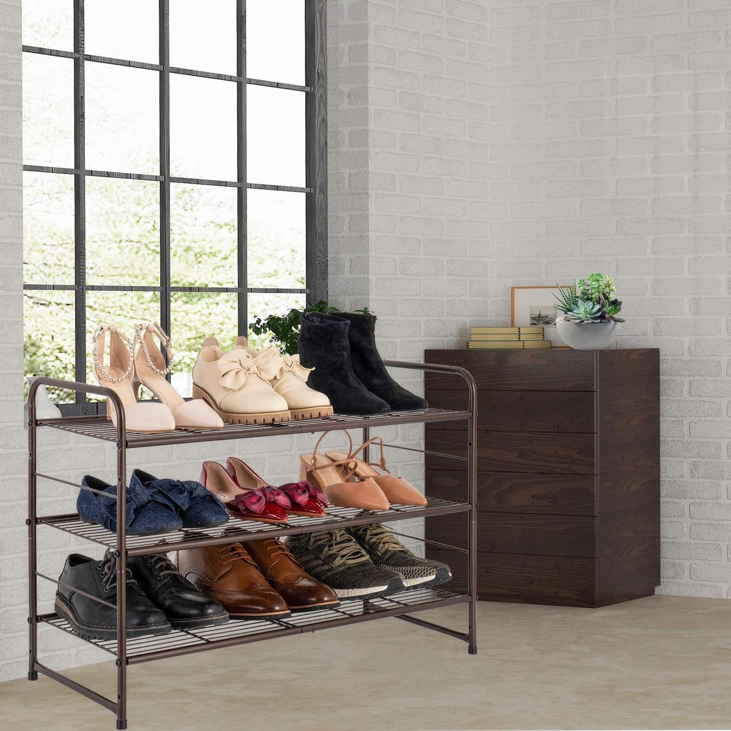 Hot Selling Adjustable Wire Grid 3-Tier Shoe Shelf Storage Organizer for Closet Bedroom Entryway