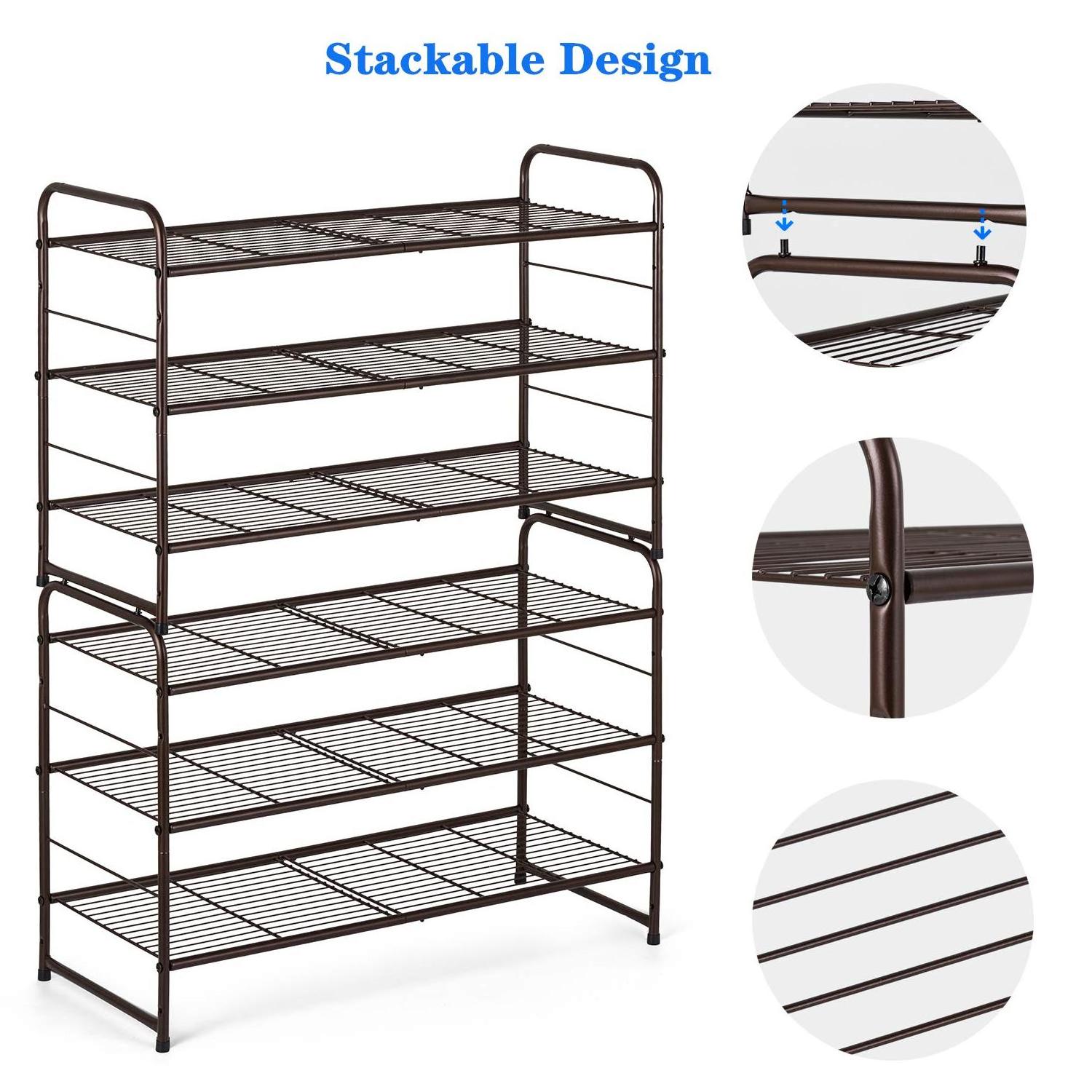 Hot Selling Adjustable Wire Grid 3-Tier Shoe Shelf Storage Organizer for Closet Bedroom Entryway